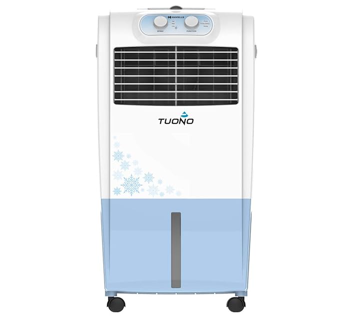 Havells Tuono 18L Personal Air Cooler for home | Powerful Air Delivery | Ice Chamber | Low Noise | Everlast Pump | High Density Honeycomb Pads | 3 Core 3 Pin Power Cord | Heavy Duty (White/Blue)