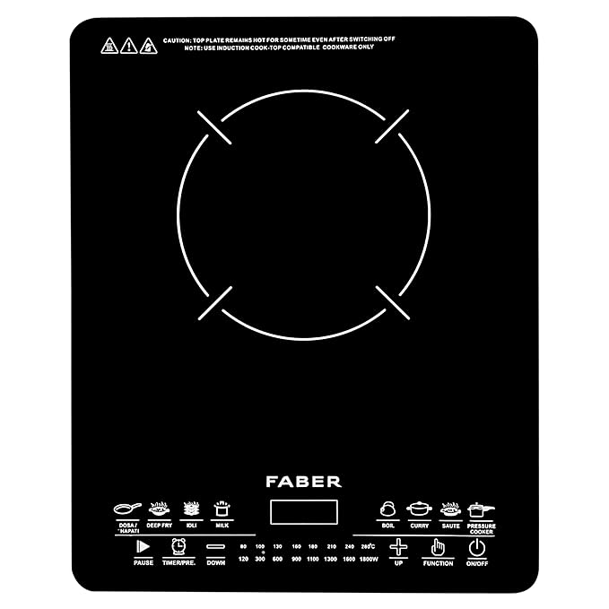 Faber Remo 1800W Induction Stove | 8 Auto-Cook Functions, Auto Pan Detection, Preset Timer, Overheat Protection 