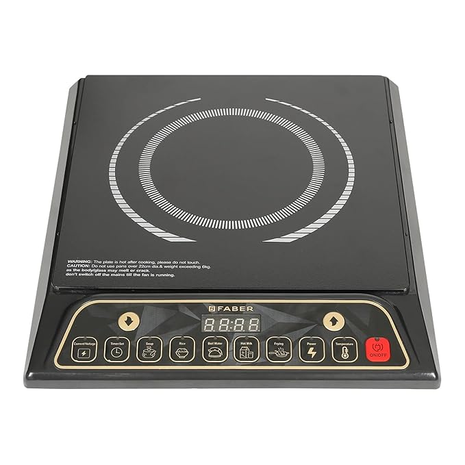 Faber Zion 1600W Induction Stove | 5 Auto-Cook Functions, Auto Pan Detection, Preset Timer, Overheat Protection