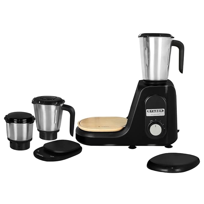 Faber 3 jar mixer grinder, 1000 watt (FMG Master Chef 1000 3J BK) with Weighing Scale, Chopping board & Spatula, Black