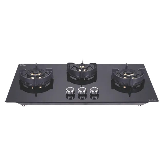 Elica FLEXI DFS FB 3B 75 DX Glass Top 3 Burner Automatic Hob (Round Enamelled Grid, Black)