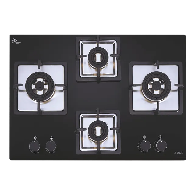 Elica IND FLEXI FB 470 DX DFS Glass Top 4 Burner Automatic Electric Hob (360 Degree Revolving Nozzle, Black)