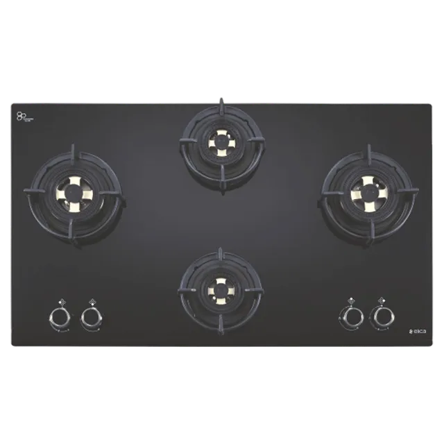 Elica FLEXI DFS FB 4B 70 TX Glass Top 4 Burner Automatic Electric Hob (Round Enamelled Grid, Black)