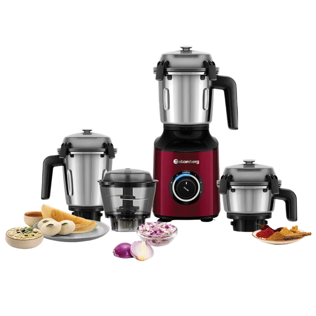 Atomberg Zenova 550 Watt 4 Jars Mixer Grinder (18000 RPM, Hands Free Operation, Red Wine)