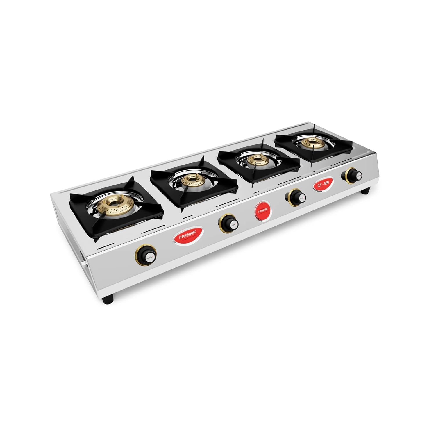 Sunshine CT900 WOC 4 Burner Gas Stoves Manual Ignition (Stainless Steel body, ISI Certified Approved) Silver material cooktop